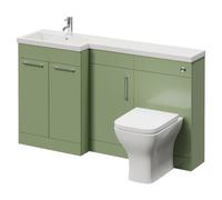 Napoli 390 3 Door Vanity Unit Toilet Suite with Left Hand Square Lucia Basin | Olive Green | MDF | 1500mm