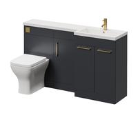 Napoli 390 3 Door Vanity Unit Toilet Suite with Right Hand Square Lucia Basin | Gloss Grey | MDF | 1500mm