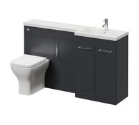 Napoli 390 3 Door Vanity Unit Toilet Suite with Right Hand Square Lucia Basin | Gloss Grey | MDF | 1500mm