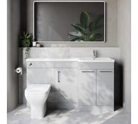 Napoli 390 3 Door Vanity Unit Toilet Suite with Right Hand Square Lucia Basin | Gloss Grey Pearl | MDF | 1500mm