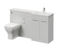 Napoli 390 3 Door Vanity Unit Toilet Suite with Right Hand Square Lucia Basin | Gloss Grey Pearl | MDF | 1500mm