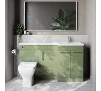 Napoli 390 3 Door Vanity Unit Toilet Suite with Right Hand Square Lucia Basin | Olive Green | MDF | 1500mm