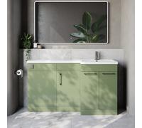 Napoli 390 3 Door Vanity Unit Toilet Suite with Right Hand Square Lucia Basin | Olive Green | MDF | 1500mm