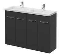 Napoli 390 4 Door Vanity Unit with Double Lucia Basins | Gloss Grey | MDF | 1200mm