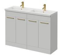 Napoli 390 4 Door Vanity Unit with Double Lucia Basins | Gloss Grey Pearl | MDF | 1200mm