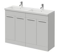 Napoli 390 4 Door Vanity Unit with Double Lucia Basins | Gloss Grey Pearl | MDF | 1200mm