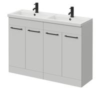 Napoli 390 4 Door Vanity Unit with Double Lucia Basins | Gloss Grey Pearl | MDF | 1200mm