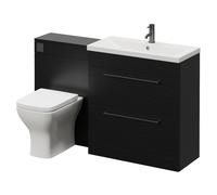 Napoli 390 Cento 2 Drawer Vanity Unit Toilet Suite with Glide Basin | Nero Oak | MDF | 1400mm