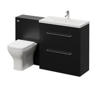 Napoli 390 Cento 2 Drawer Vanity Unit Toilet Suite with Glide Basin | Nero Oak | MDF | 1400mm