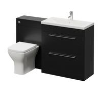Napoli 390 Cento 2 Drawer Vanity Unit Toilet Suite with Glide Basin | Nero Oak | MDF | 1400mm