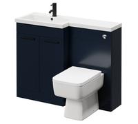 Napoli 390 Combination Vanity Unit Toilet Suite with Left Hand L Shaped 1 Tap Hole Basin and 2 Doors with Matt Black Handles | Deep Blue | ABS Polished Chrome | 1100mm