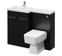 Napoli 390 Combination Vanity Unit Toilet Suite with Left Hand L Shaped 1 Tap Hole Basin and 2 Doors with Chrome Handles | Matt Black | ABS Polished Chrome | 1100mm