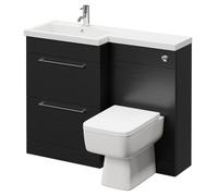 Napoli 390 Combination Vanity Unit Toilet Suite with Left Hand L Shaped 1 Tap Hole Basin and 2 Drawers with Polished Chrome Handles | Nero Oak | ABS Polished Chrome | 1100mm