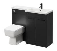 Napoli 390 Combination Vanity Unit Toilet Suite with Right Hand L Shaped 1 Tap Hole Basin and 2 Doors with Matt Black Handles | Nero Oak | ABS Polished Chrome | 1100mm