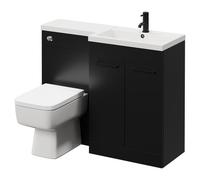Napoli 390 Combination Vanity Unit Toilet Suite with Right Hand L Shaped 1 Tap Hole Basin and 2 Doors with Handles | Matt Black | ABS Polished Chrome | 1100mm
