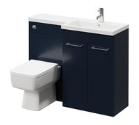 Napoli 390 Combination Vanity Unit Toilet Suite with Right Hand L Shaped 1 Tap Hole Basin and 2 Doors with Polished Chrome Handles | Deep Blue | ABS Polished Chrome | 1100mm