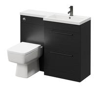Napoli 390 Combination Vanity Unit Toilet Suite with Right Hand L Shaped 1 Tap Hole Basin and 2 Drawers with Gunmetal Grey Handles | Nero Oak | ABS Polished Chrome | 1100mm