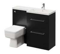Napoli 390 Combination Vanity Unit Toilet Suite with Right Hand L Shaped 1 Tap Hole Basin and 2 Drawers with Chrome Handles | Matt Black | ABS Polished Chrome | 1100mm