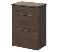 Napoli 390 Floor Standing Vanity Unit for Countertop Basins with 2 Drawers and Polished Chrome Handles | Brown Oak | MDF | 600mm