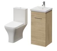 Napoli 390 Single Door Vanity Unit and Kingston Toilet Suite with Glide Basin | Light Oak | MDF | 400mm