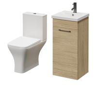 Napoli 390 Single Door Vanity Unit and Kingston Toilet Suite with Glide Basin | Light Oak | MDF | 400mm