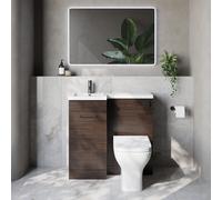 Napoli 390 Single Door Vanity Unit Toilet Suite with Left Hand Square Lucia Basin | Brown Oak | MDF | 900mm