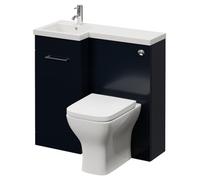 Napoli 390 Single Door Vanity Unit Toilet Suite with Left Hand Square Lucia Basin | Deep Blue | MDF | 900mm