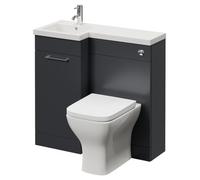 Napoli 390 Single Door Vanity Unit Toilet Suite with Left Hand Square Lucia Basin | Gloss Grey | MDF | 900mm