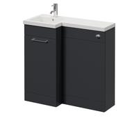 Napoli 390 Single Door Vanity Unit Toilet Suite with Left Hand Square Lucia Basin | Gloss Grey | MDF | 900mm