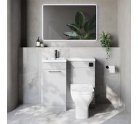 Napoli 390 Single Door Vanity Unit Toilet Suite with Left Hand Square Lucia Basin | Gloss Grey Pearl | MDF | 900mm