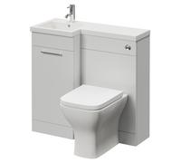 Napoli 390 Single Door Vanity Unit Toilet Suite with Left Hand Square Lucia Basin | Gloss Grey Pearl | MDF | 900mm