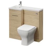 Napoli 390 Single Door Vanity Unit Toilet Suite with Left Hand Square Lucia Basin | Light Oak | MDF | 900mm