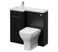 Napoli 390 Single Door Vanity Unit Toilet Suite with Left Hand Square Lucia Basin | Nero Oak | MDF | 900mm
