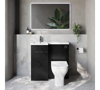 Napoli 390 Single Door Vanity Unit Toilet Suite with Left Hand Square Lucia Basin | Nero Oak | MDF | 900mm