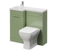 Napoli 390 Single Door Vanity Unit Toilet Suite with Left Hand Square Lucia Basin | Olive Green | MDF | 900mm