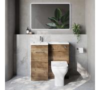 Napoli 390 Single Door Vanity Unit Toilet Suite with Left Hand Square Lucia Basin | Tobacco Oak | MDF | 900mm