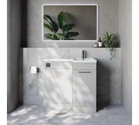 Napoli 390 Single Door Vanity Unit Toilet Suite with Right Hand Square Lucia Basin | Gloss Grey Pearl | MDF | 900mm