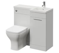 Napoli 390 Single Door Vanity Unit Toilet Suite with Right Hand Square Lucia Basin | Gloss Grey Pearl | MDF | 900mm