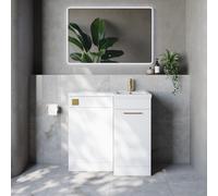 Napoli 390 Single Door Vanity Unit Toilet Suite with Right Hand Square Lucia Basin | Gloss White | MDF | 900mm