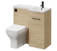 Napoli 390 Single Door Vanity Unit Toilet Suite with Right Hand Square Lucia Basin | Light Oak | MDF | 900mm