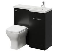 Napoli 390 Single Door Vanity Unit Toilet Suite with Right Hand Square Lucia Basin | Matt Black | MDF | 900mm