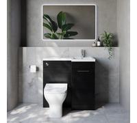 Napoli 390 Single Door Vanity Unit Toilet Suite with Right Hand Square Lucia Basin | Nero Oak | MDF | 900mm