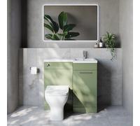Napoli 390 Single Door Vanity Unit Toilet Suite with Right Hand Square Lucia Basin | Olive Green | MDF | 900mm