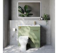 Napoli 390 Single Door Vanity Unit Toilet Suite with Right Hand Square Lucia Basin | Olive Green | MDF | 900mm