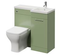 Napoli 390 Single Door Vanity Unit Toilet Suite with Right Hand Square Lucia Basin | Olive Green | MDF | 900mm