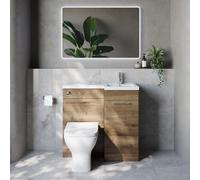 Napoli 390 Single Door Vanity Unit Toilet Suite with Right Hand Square Lucia Basin | Tobacco Oak | MDF | 900mm