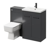 Napoli 390 Vanity Unit Toilet Suite with 1 Tap Hole Basin and 2 Doors with Matt Black Handles | Gloss Grey | ABS Polished Chrome | 1100mm