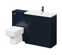 Napoli 390 Vanity Unit Toilet Suite with 1 Tap Hole Basin and 2 Drawers with Matt Black Handles | Deep Blue | ABS Polished Chrome | 1300mm