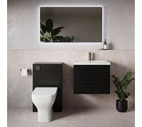 Napoli 390 Wall Mounted 2 Drawer Vanity Unit and Toilet Suite with Glide Basin | Matt Black | MDF | 1100mm