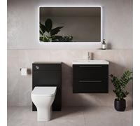 Napoli 390 Wall Mounted 2 Drawer Vanity Unit and Toilet Suite with Glide Basin | Matt Black | MDF | 1100mm
